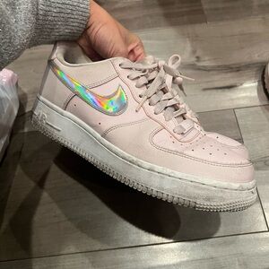 Nike Women's Light Pink Sneakers with Holographic Swoosh